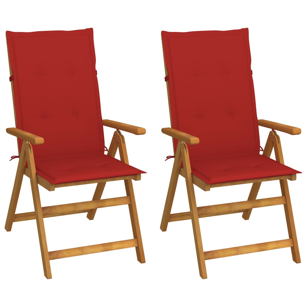 2 pcs Reclining Garden Chairs Solid Acacia Wood with Cushions