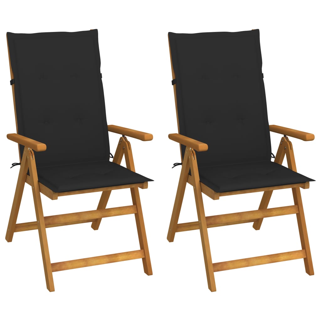 2 pcs Reclining Garden Chairs Solid Acacia Wood with Cushions