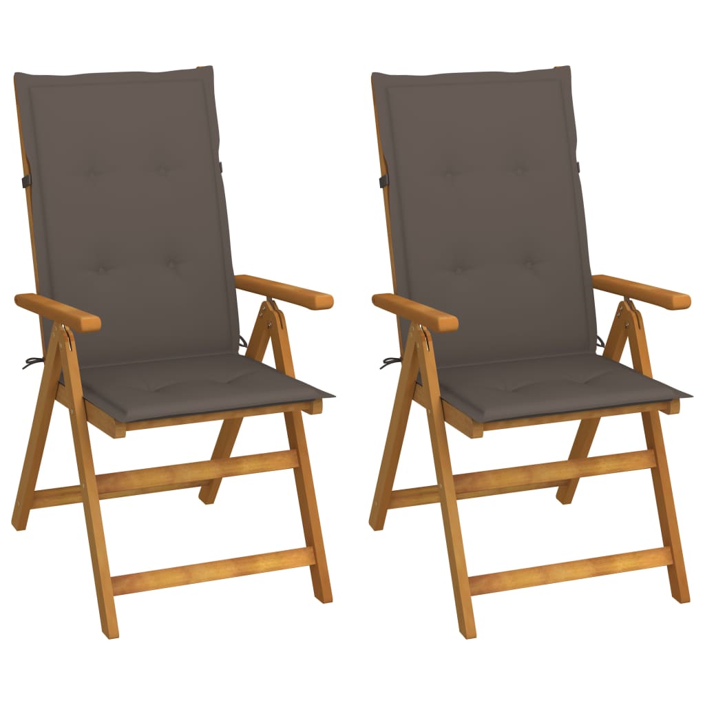 2 pcs Reclining Garden Chairs Solid Acacia Wood with Cushions