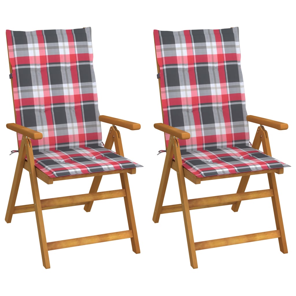 2 pcs Reclining Garden Chairs Solid Acacia Wood with Cushions