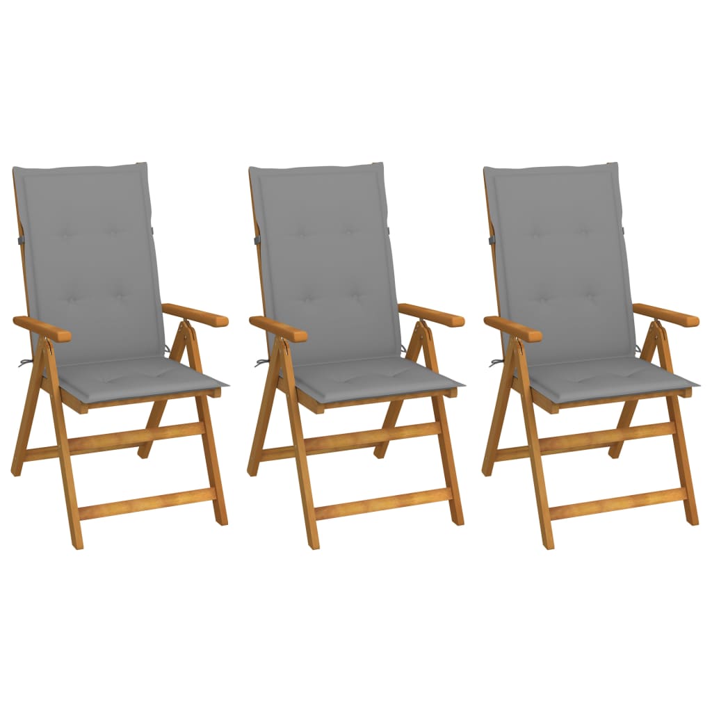 Folding garden chairs 3 pcs and cushions solid acacia wood