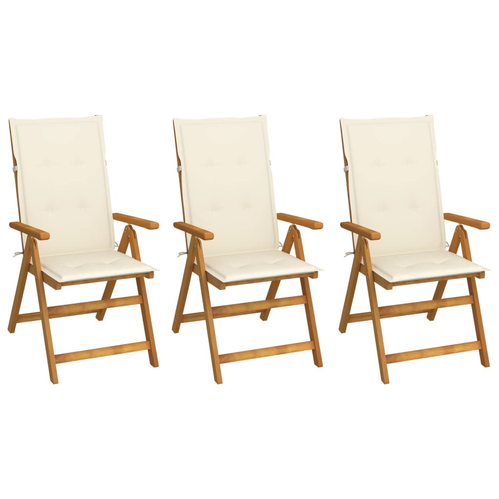 Folding garden chairs 3 pcs and cushions solid acacia wood