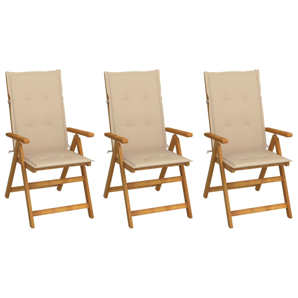 Folding garden chairs 3 pcs and cushions solid acacia wood