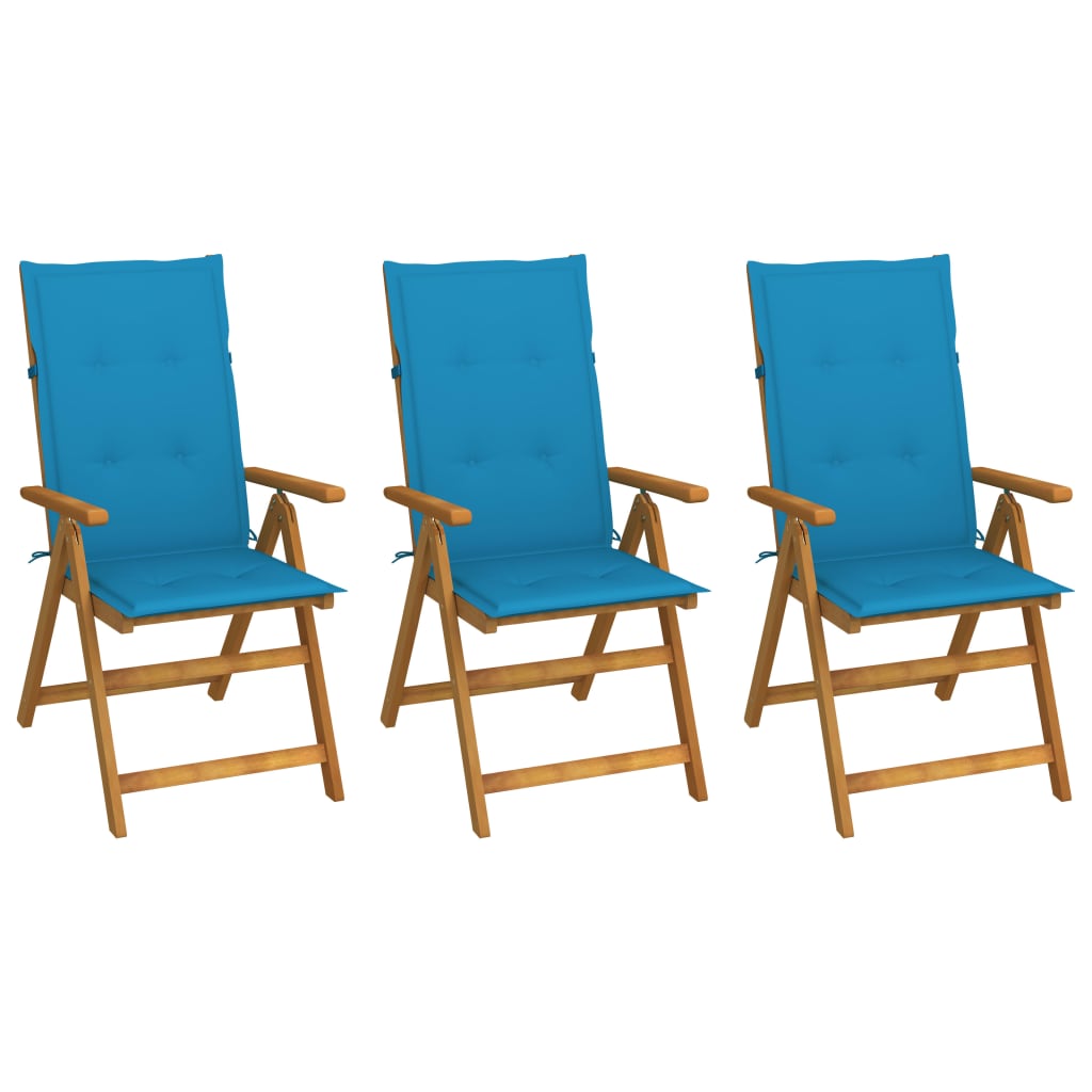 Folding garden chairs 3 pcs and cushions solid acacia wood