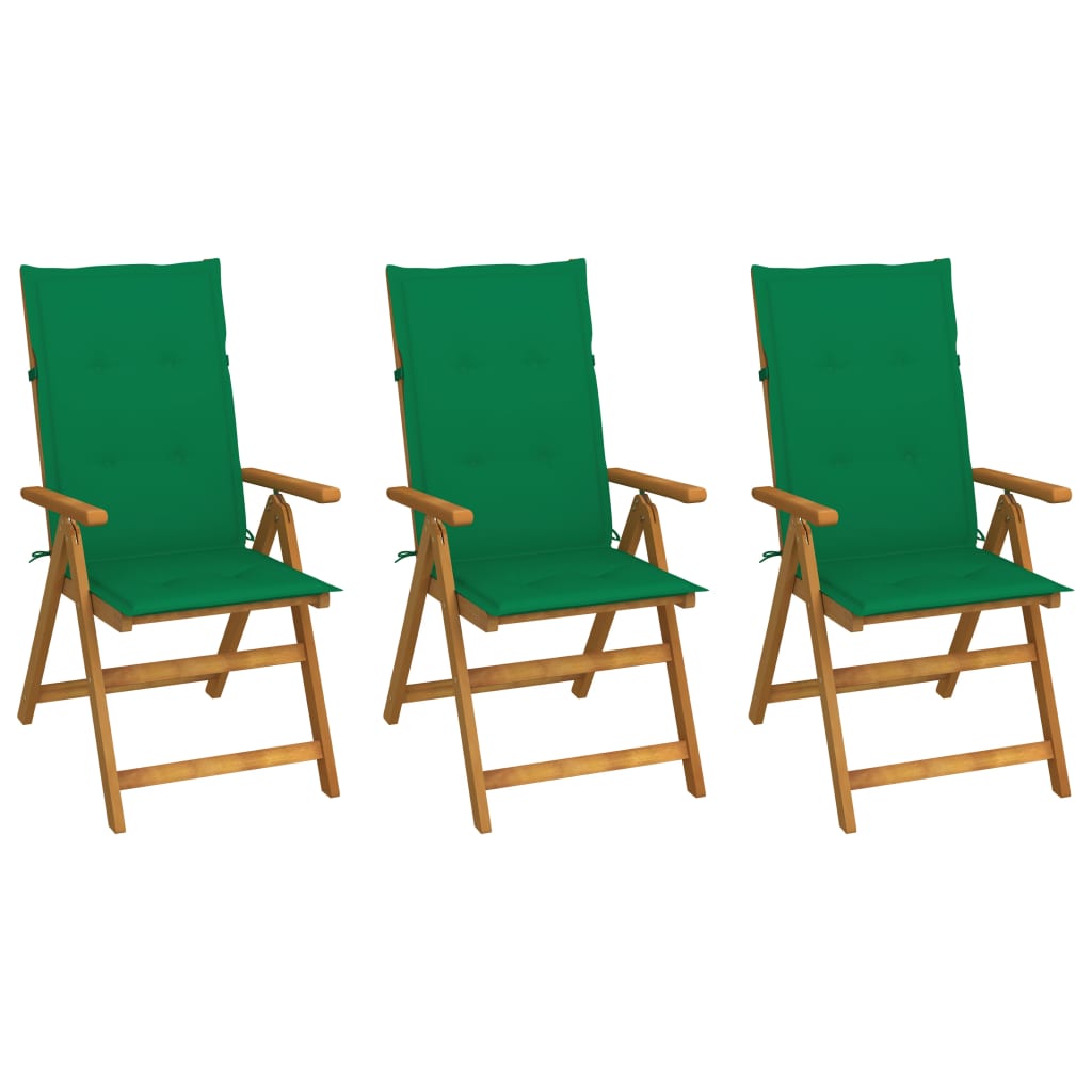 Folding garden chairs 3 pcs and cushions solid acacia wood