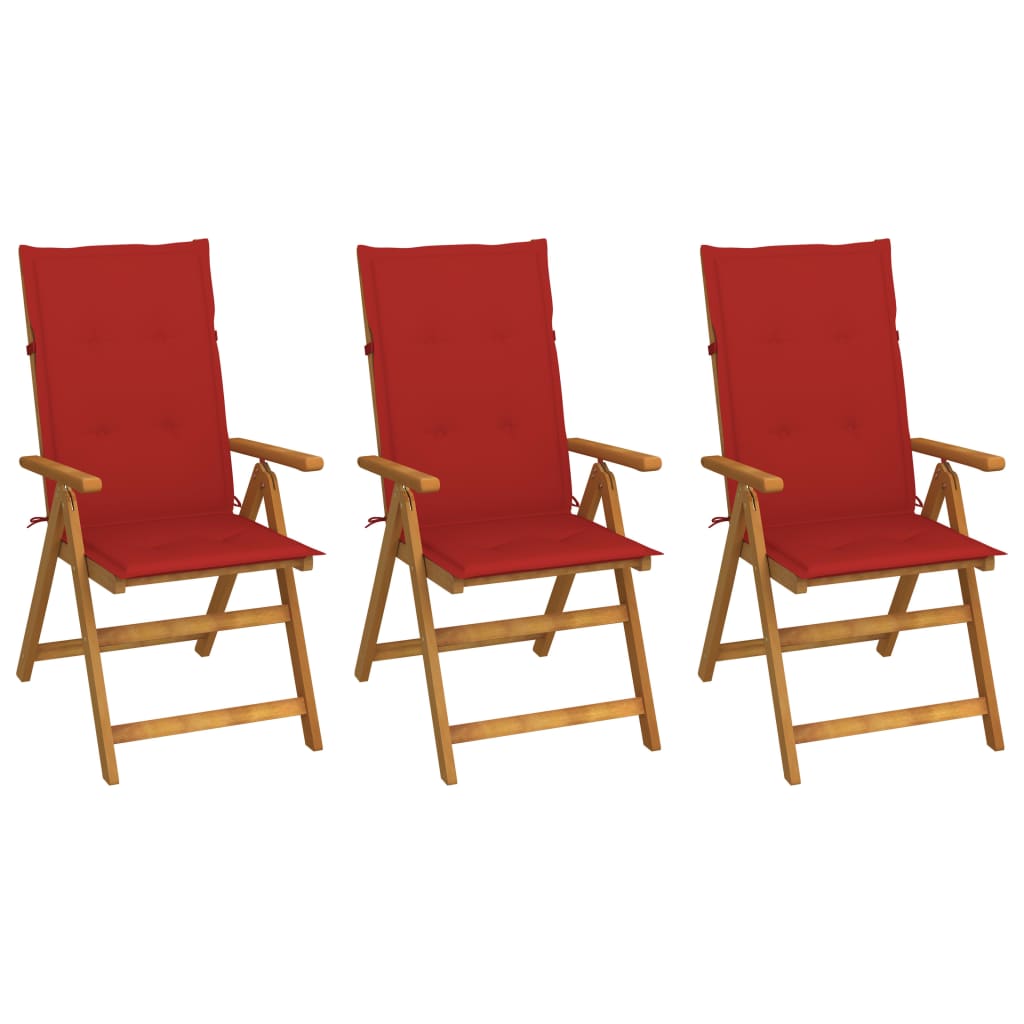 Folding garden chairs 3 pcs and cushions solid acacia wood