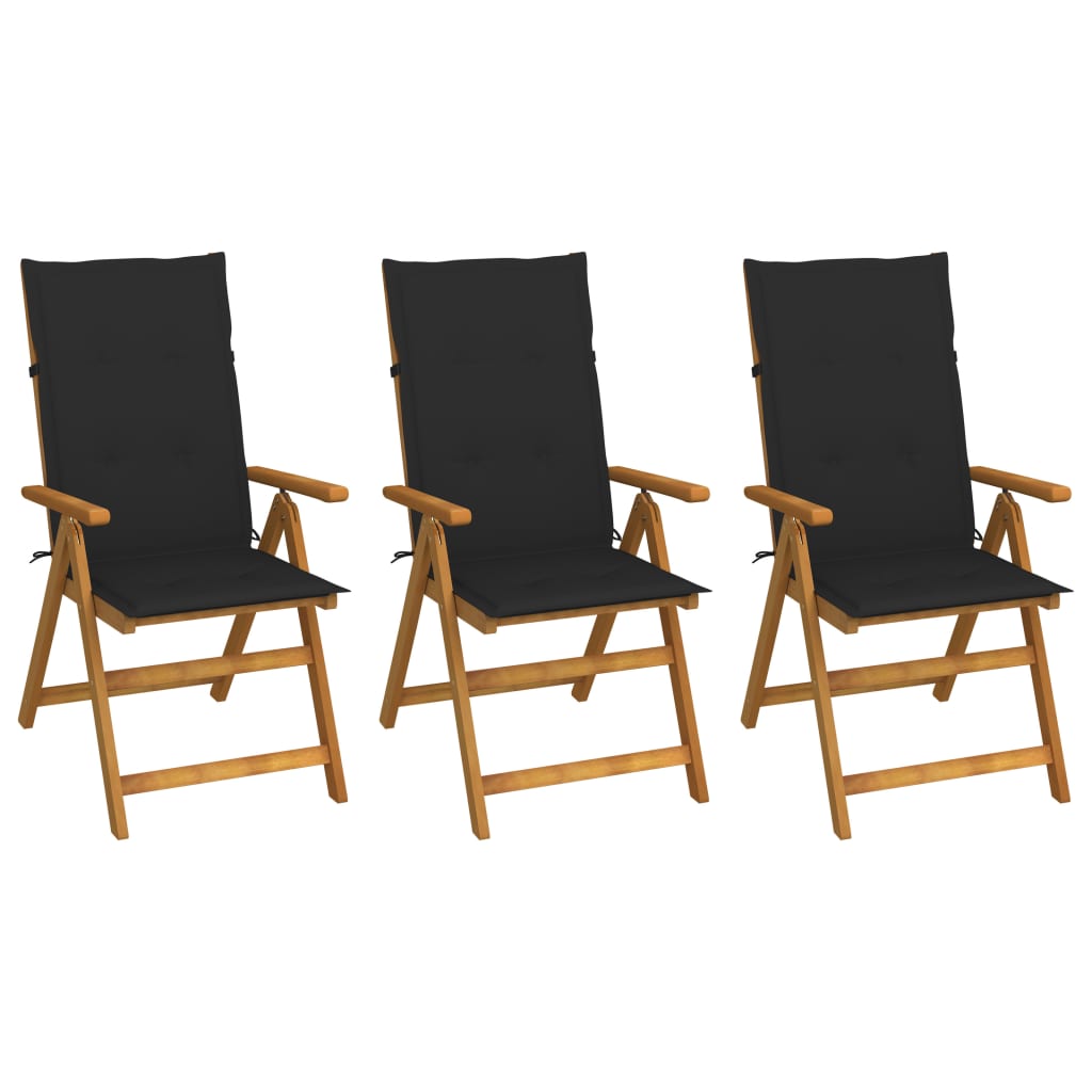 Folding garden chairs 3 pcs and cushions solid acacia wood