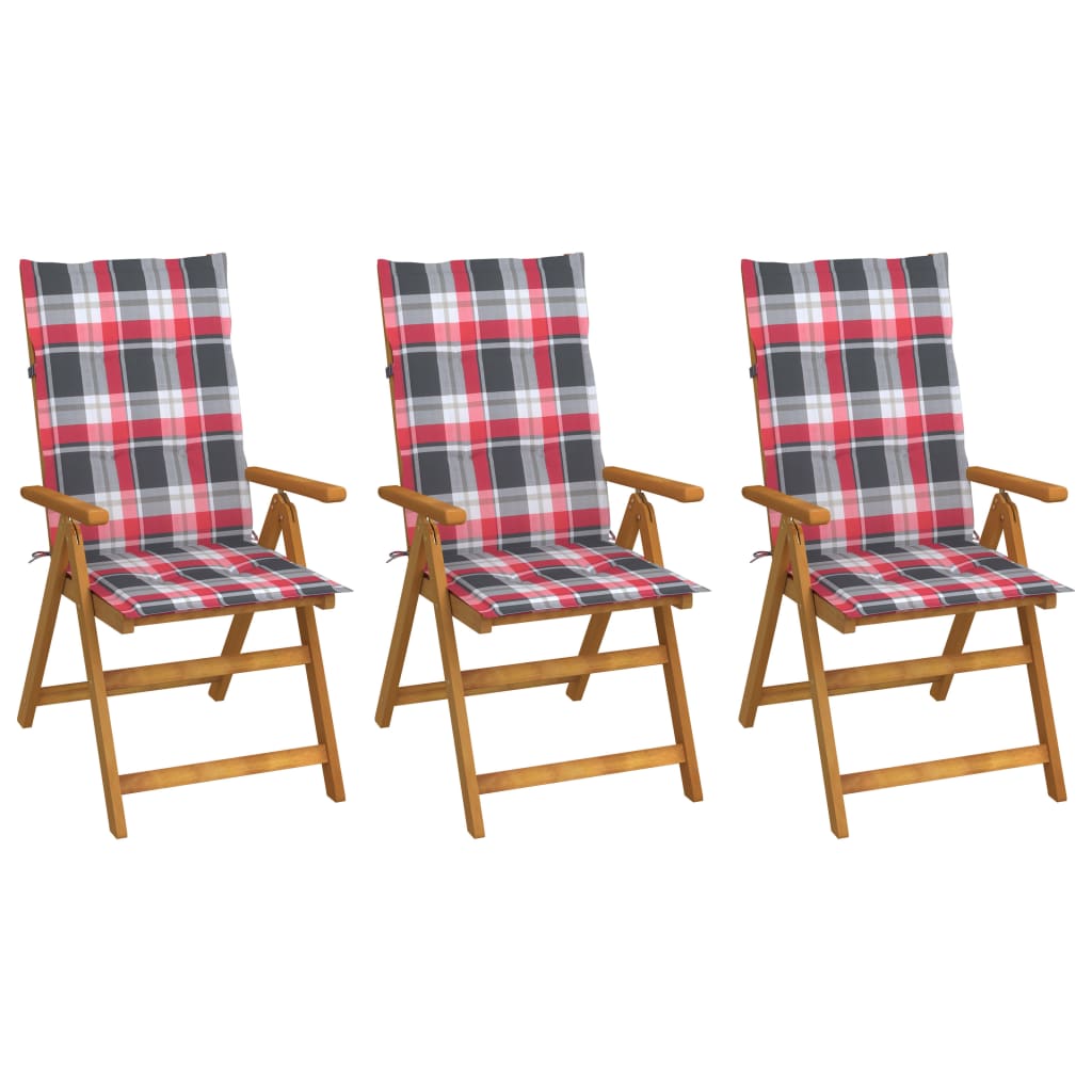 Folding garden chairs 3 pcs and cushions solid acacia wood