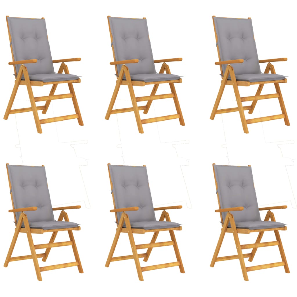 Folding garden chairs 6 pcs solid acacia wood and cushions