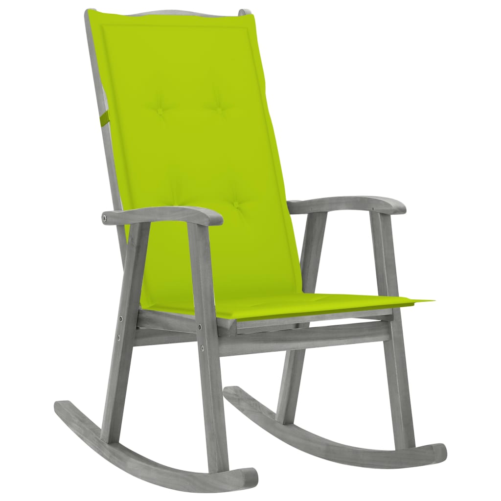 Acacia Wood Rocking Chair with Cushion, Grey