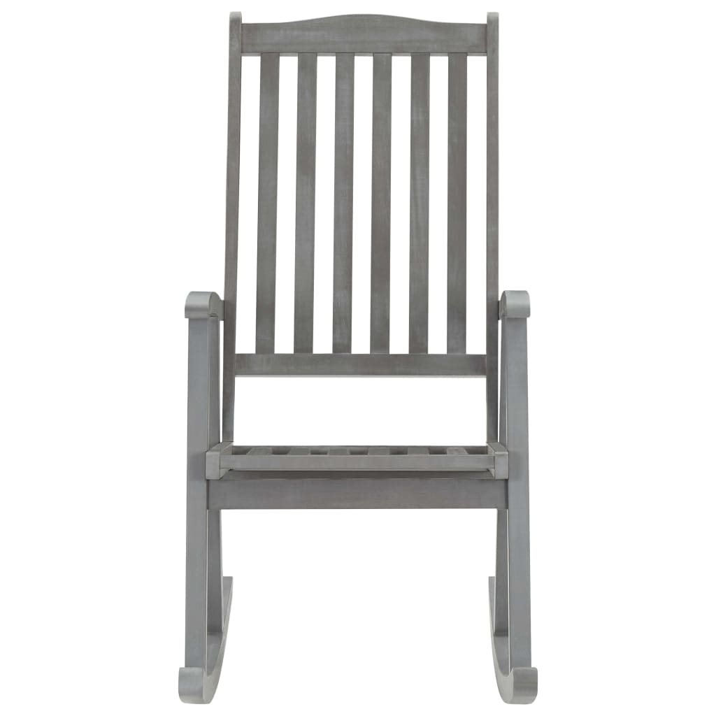 Silla mecedora con cojín madera maciza de acacia gris