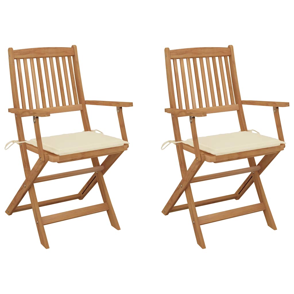 Folding Garden Chairs 2 pcs Solid Acacia Wood and Cushions
