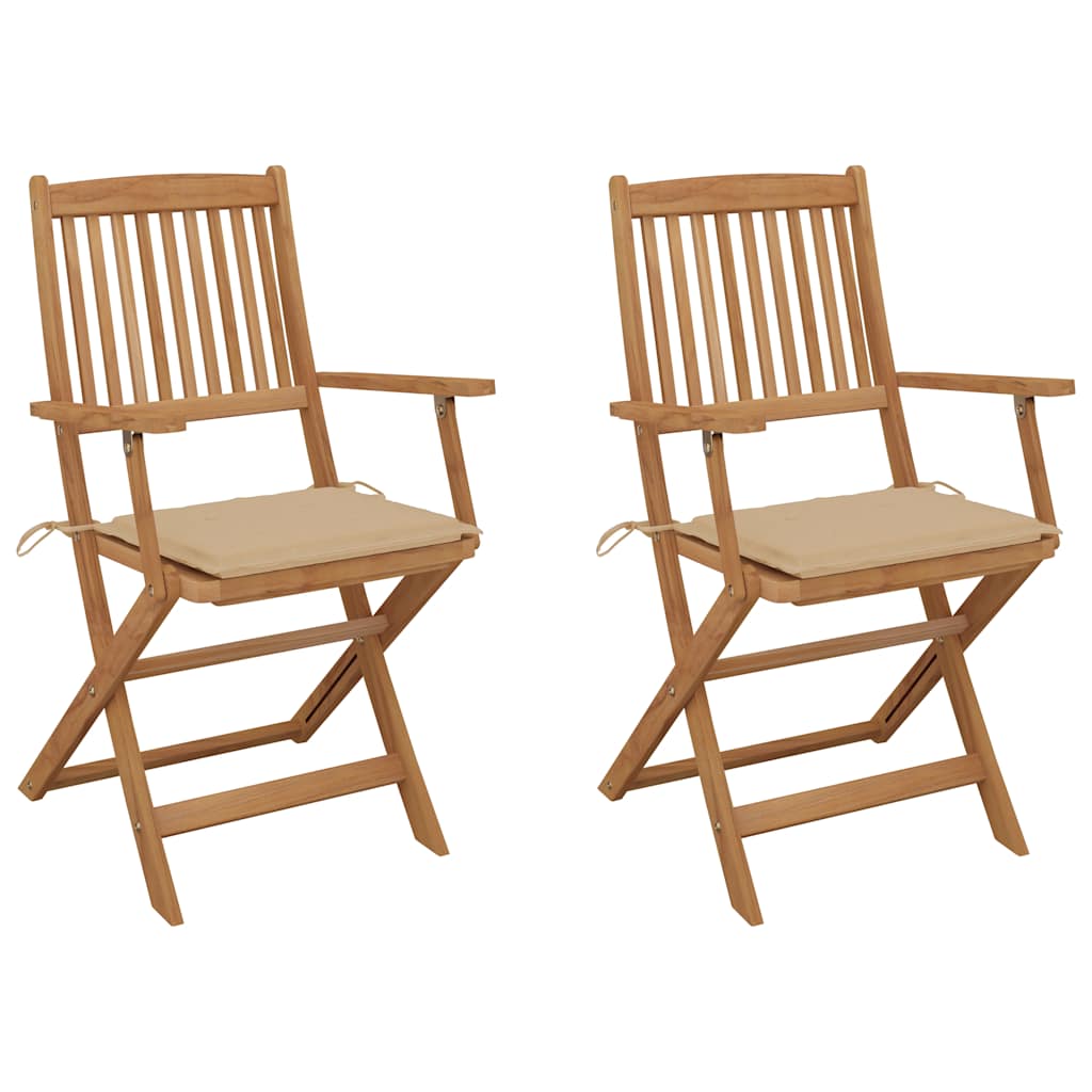 Folding Garden Chairs 2 pcs Solid Acacia Wood and Cushions
