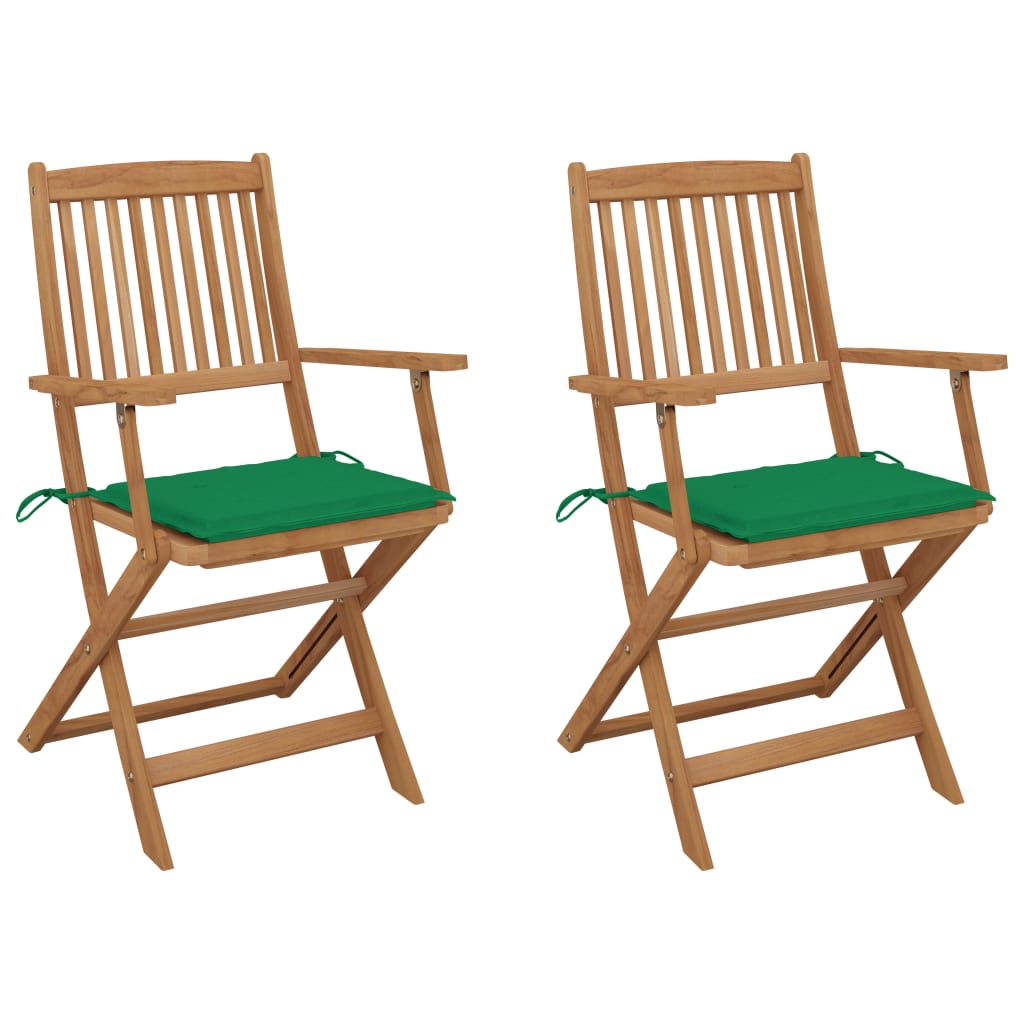 Folding Garden Chairs 2 pcs Solid Acacia Wood and Cushions