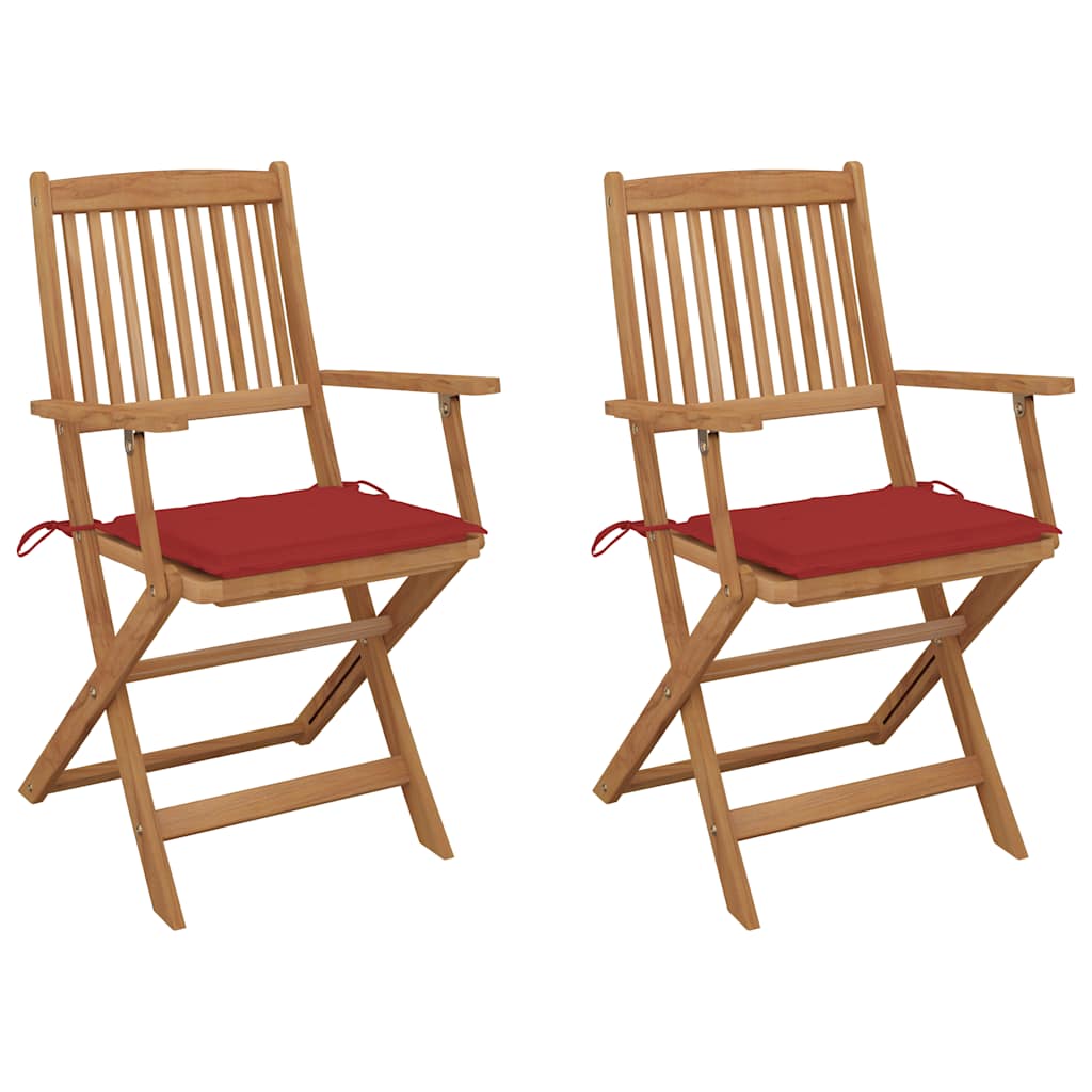 Folding Garden Chairs 2 pcs Solid Acacia Wood and Cushions