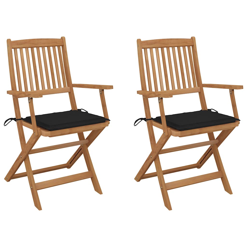 Folding Garden Chairs 2 pcs Solid Acacia Wood and Cushions