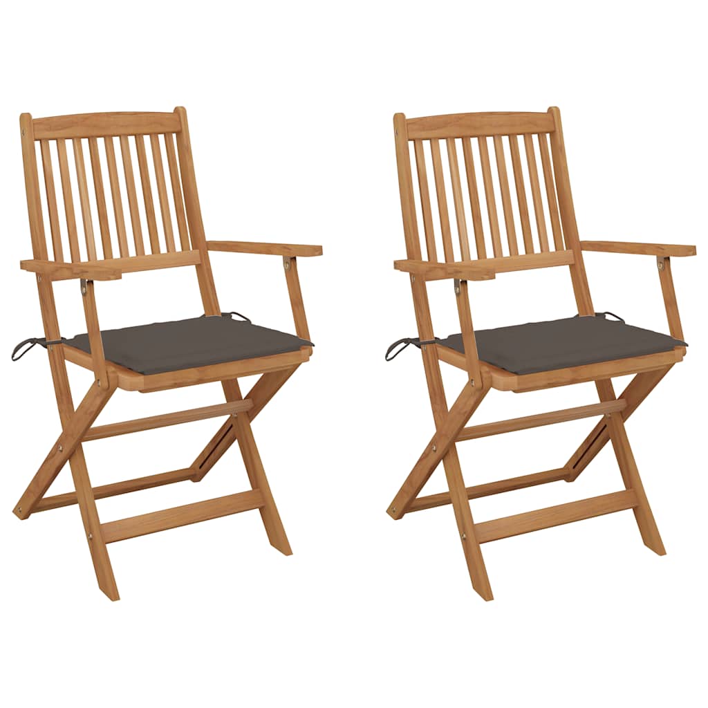 Folding Garden Chairs 2 pcs Solid Acacia Wood and Cushions