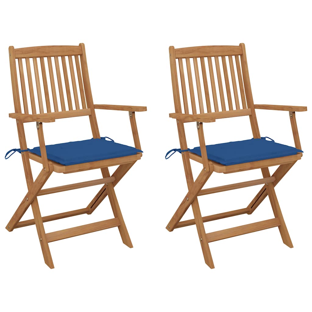 Folding Garden Chairs 2 pcs Solid Acacia Wood and Cushions