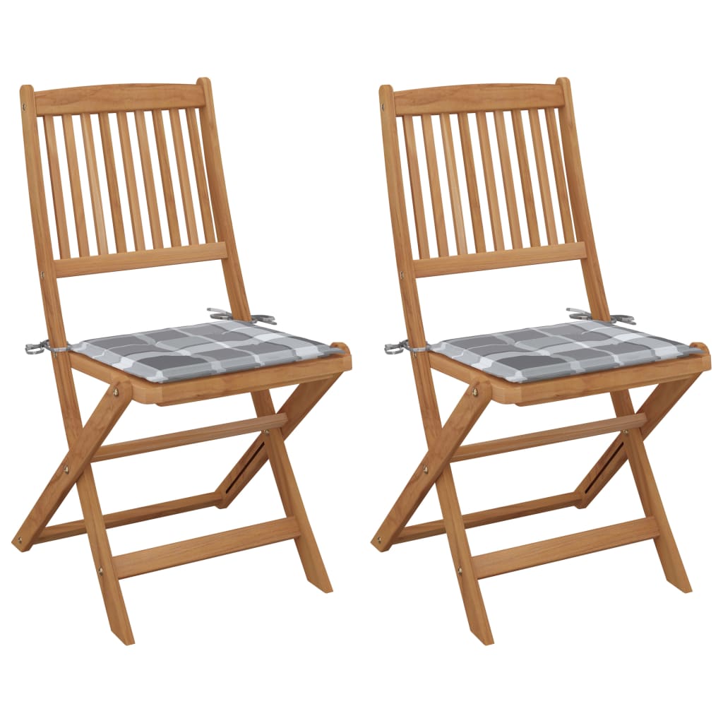 Folding Garden Chairs 2 pcs Solid Acacia Wood and Cushions