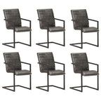 Sillas de comedor voladizas 6 uds cuero auténtico gris