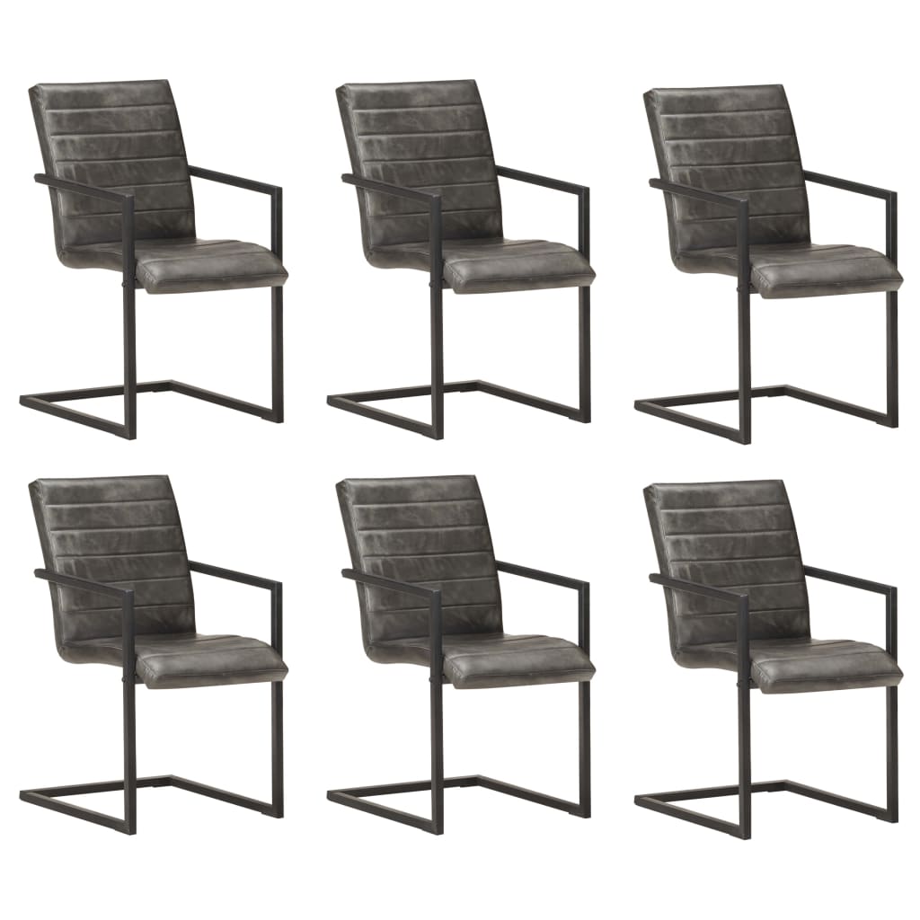 Sillas de comedor voladizas 6 uds cuero auténtico gris