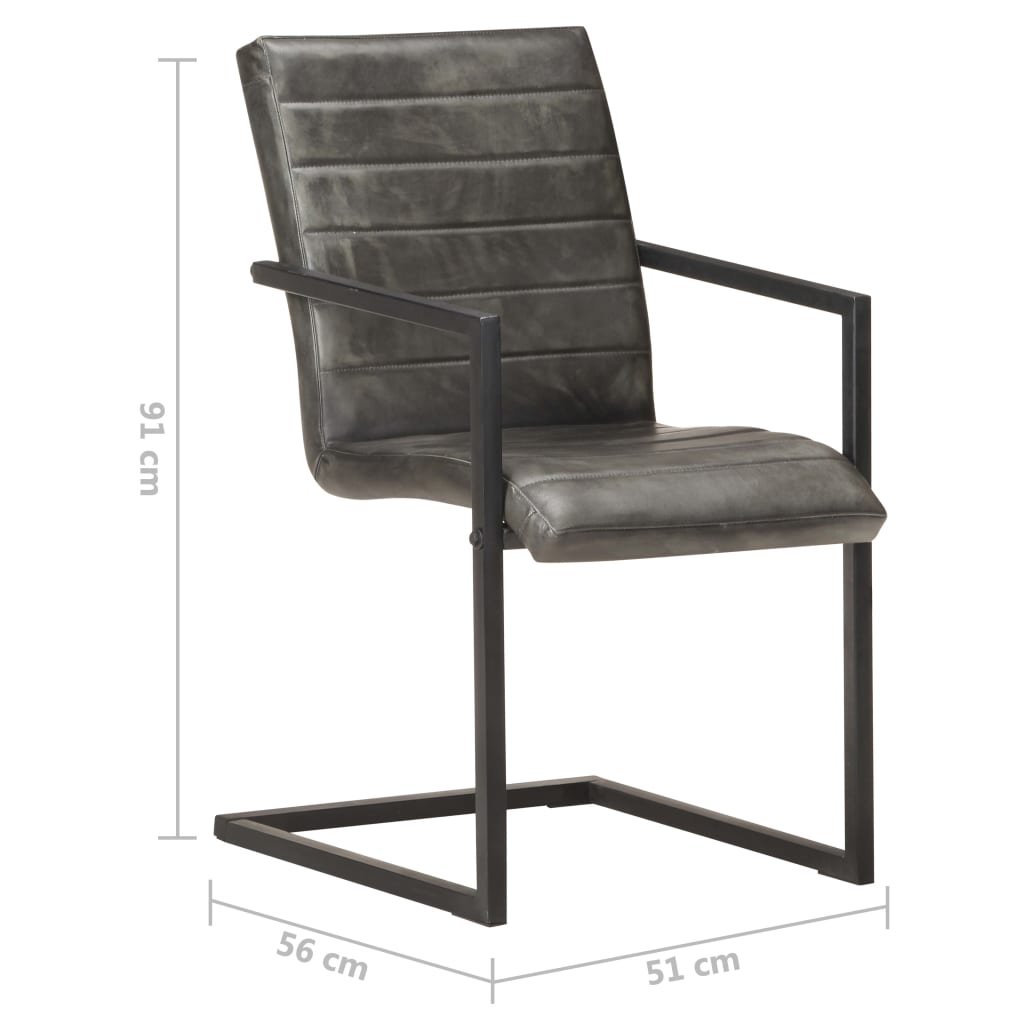 Sillas de comedor voladizas 6 uds cuero auténtico gris