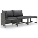 Set de muebles de jardín 3 pzas y cojines ratán sintético gris