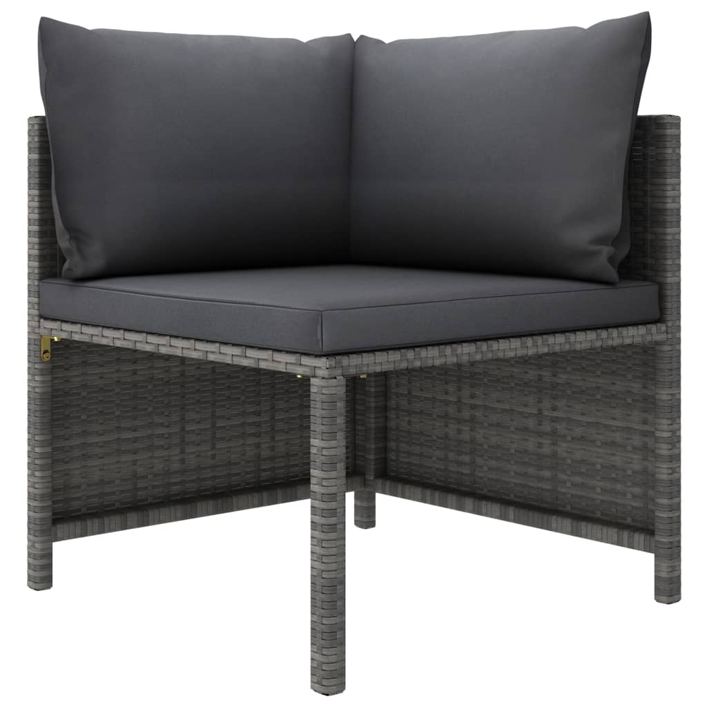 Set de muebles de jardín 3 pzas y cojines ratán sintético gris