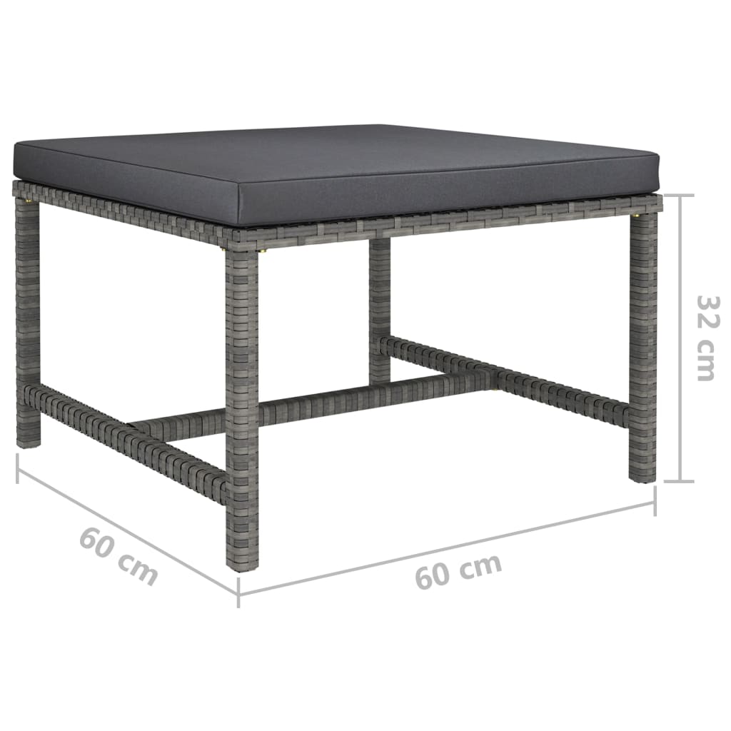 Set de muebles de jardín 3 pzas y cojines ratán sintético gris