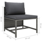 Set de muebles de jardín 3 pzas y cojines ratán sintético gris
