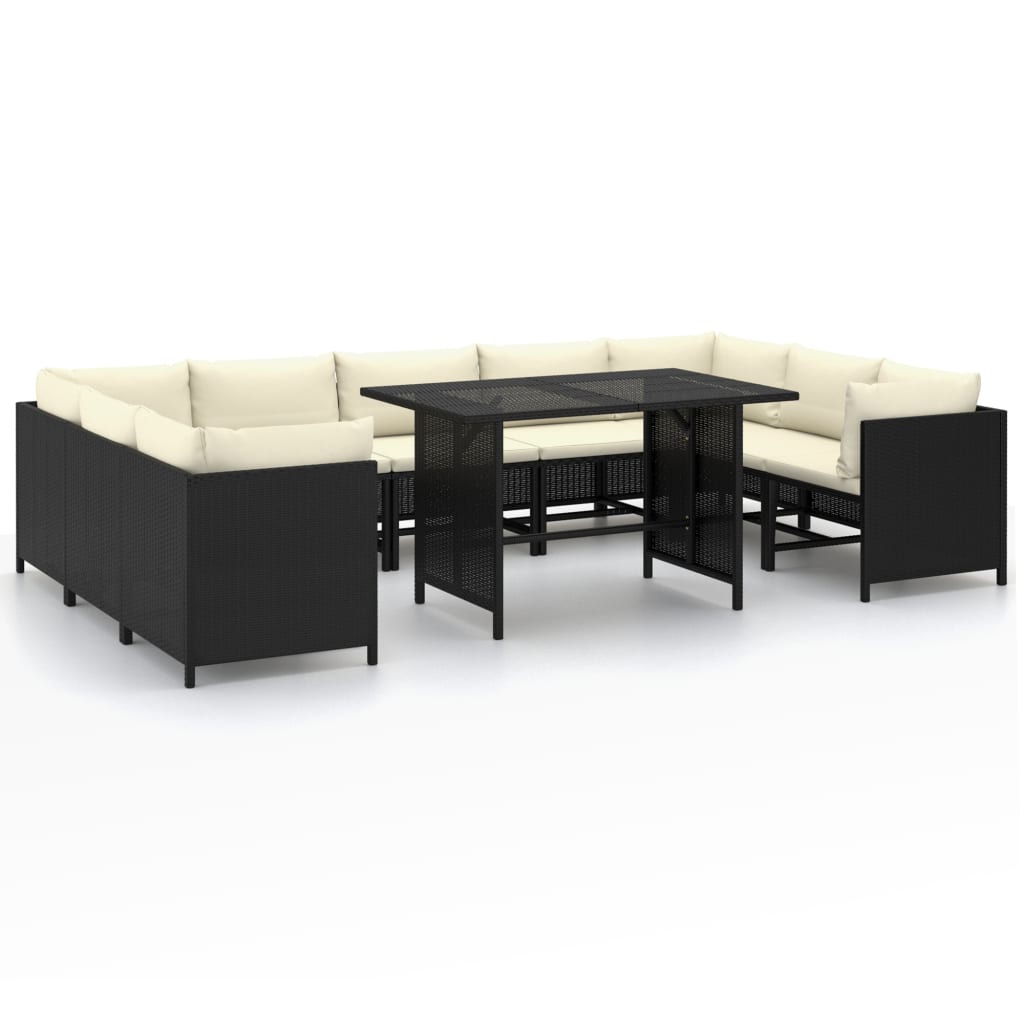 Set de muebles de jardín 10 pzas cojines ratán sintético negro