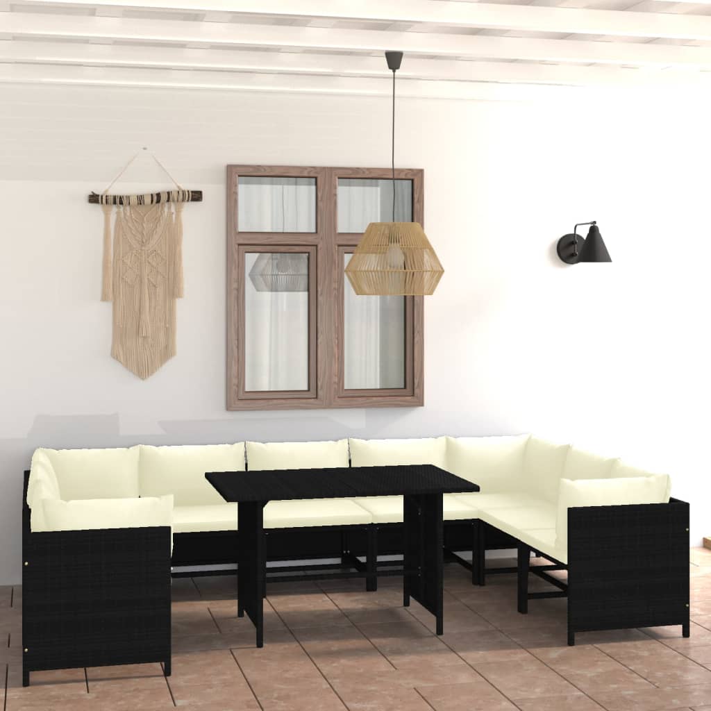 Set de muebles de jardín 10 pzas cojines ratán sintético negro