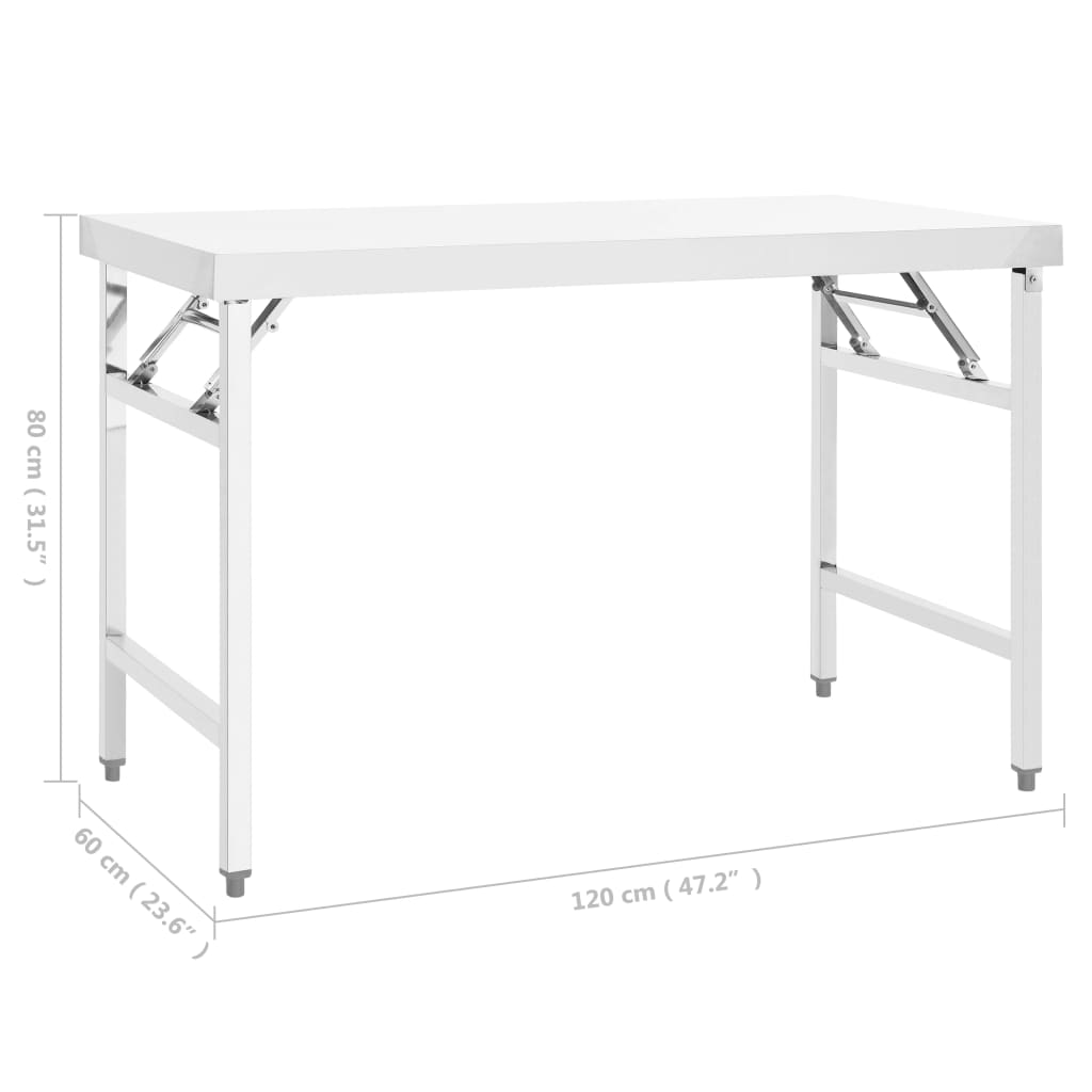 Mesa de trabajo plegable de cocina acero inoxidable 120x60x80 cm