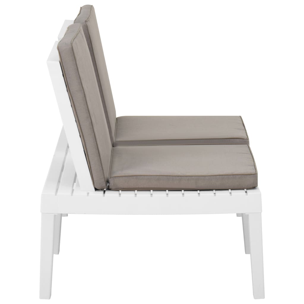 Set de muebles de jardín 3 piezas con cojines plástico blanco