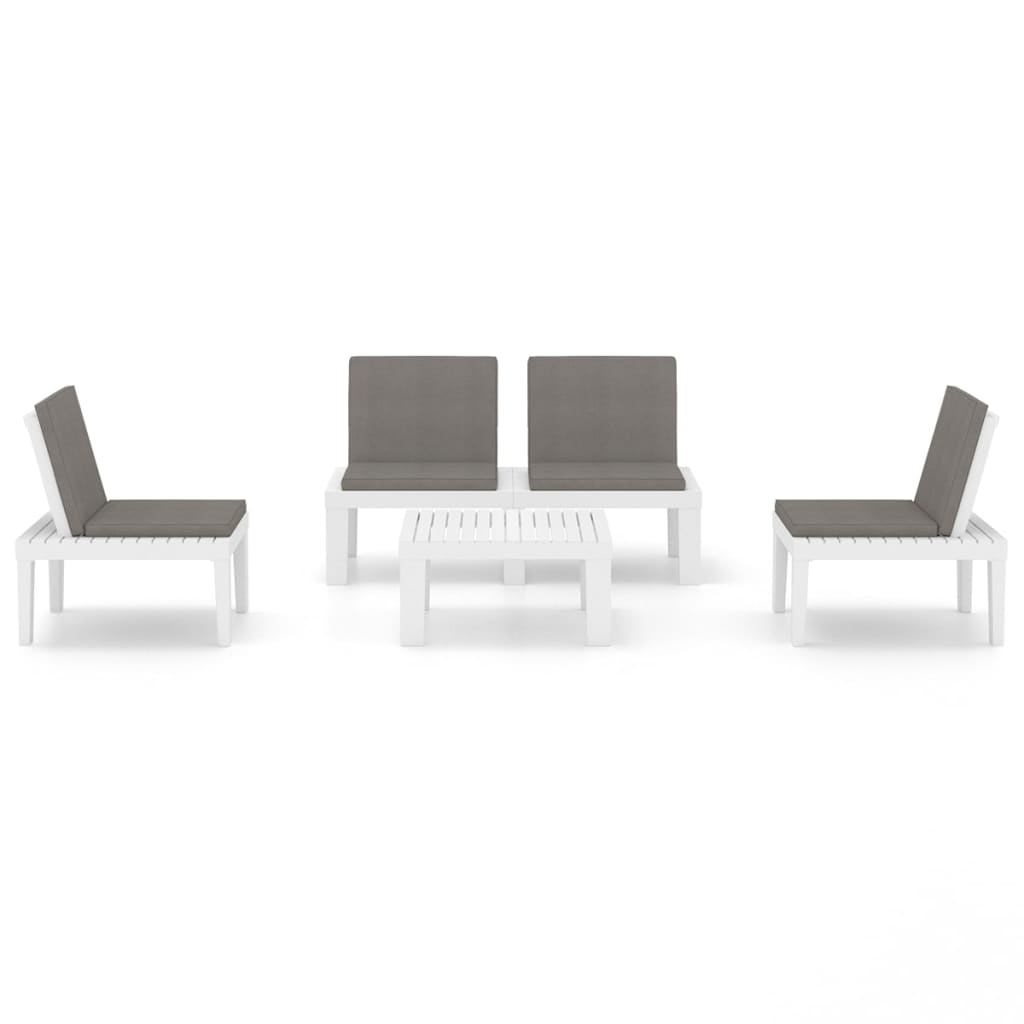 Set de muebles de jardín 4 piezas con cojines plástico blanco