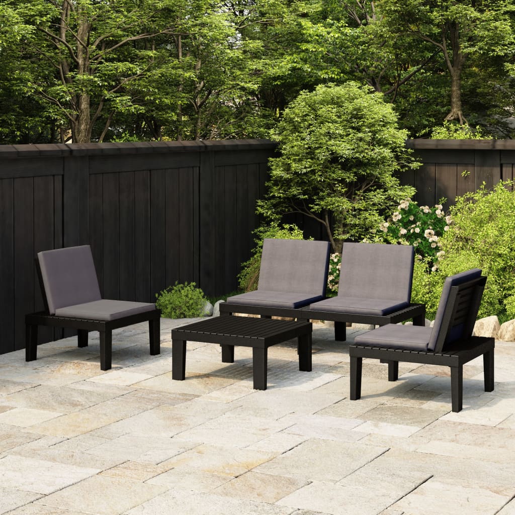 Conjunto de mobiliário de jardim 4 peças com almofadas plástico branco