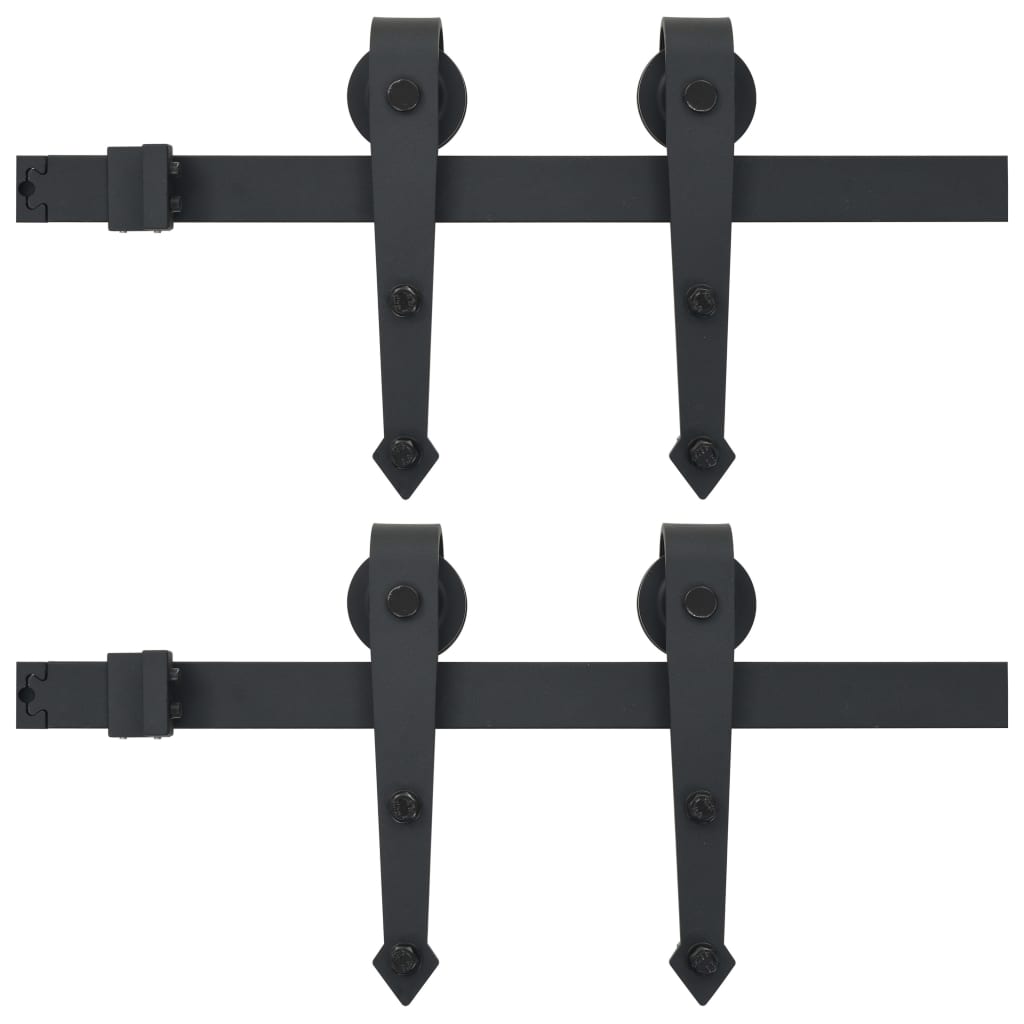 2 Pcs 200 cm Black Steel Sliding Door Hardware Kit