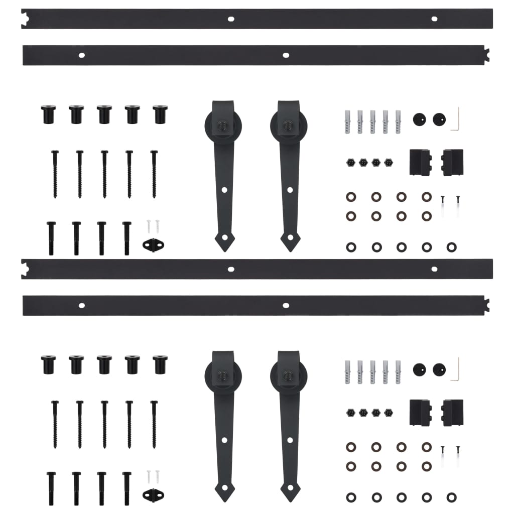 2 Pcs 200 cm Black Steel Sliding Door Hardware Kit
