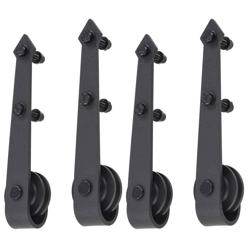 2 Pcs 200 cm Black Steel Sliding Door Hardware Kit