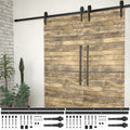 2 Pcs 200 cm Black Steel Sliding Door Hardware Kit