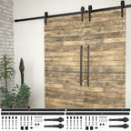 2 Pcs 200 cm Black Steel Sliding Door Hardware Kit