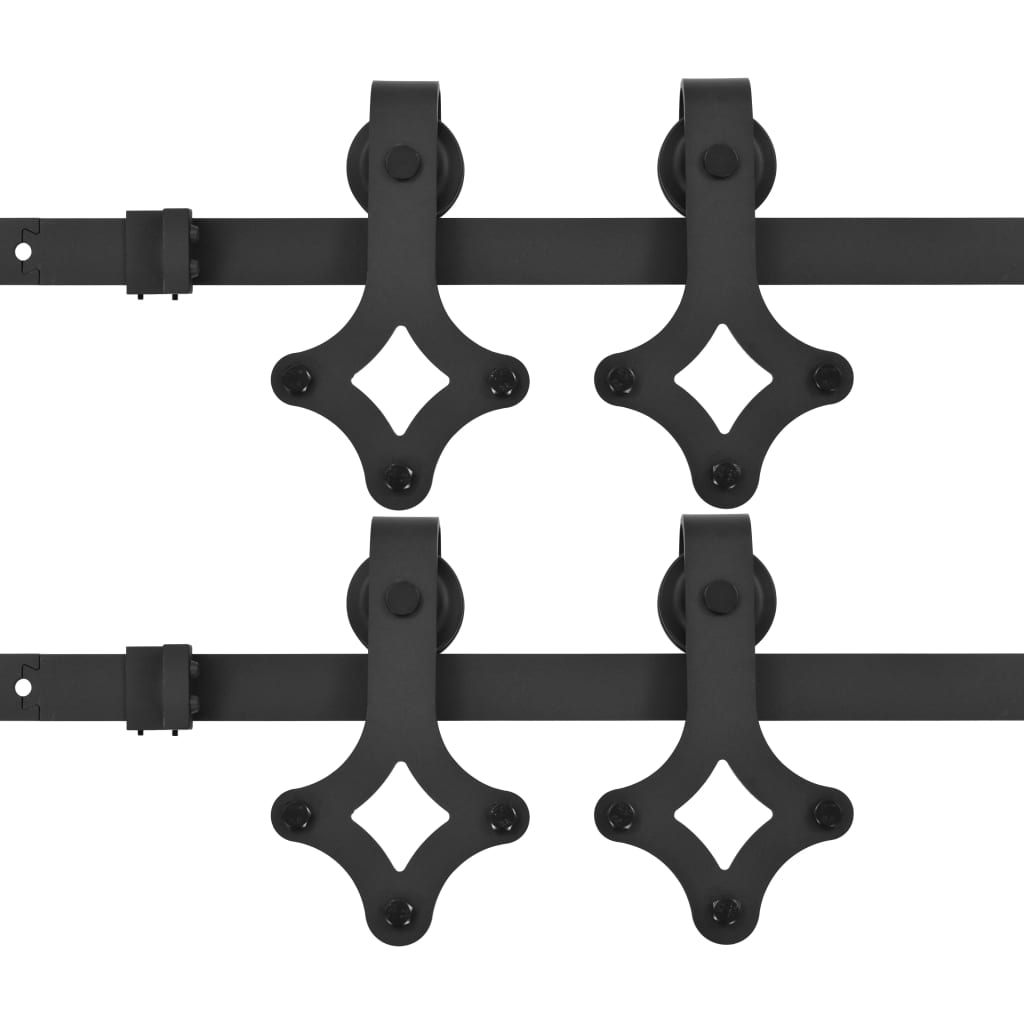2-Pack 6ft. Black Steel Sliding Barn Door Hardware Kit