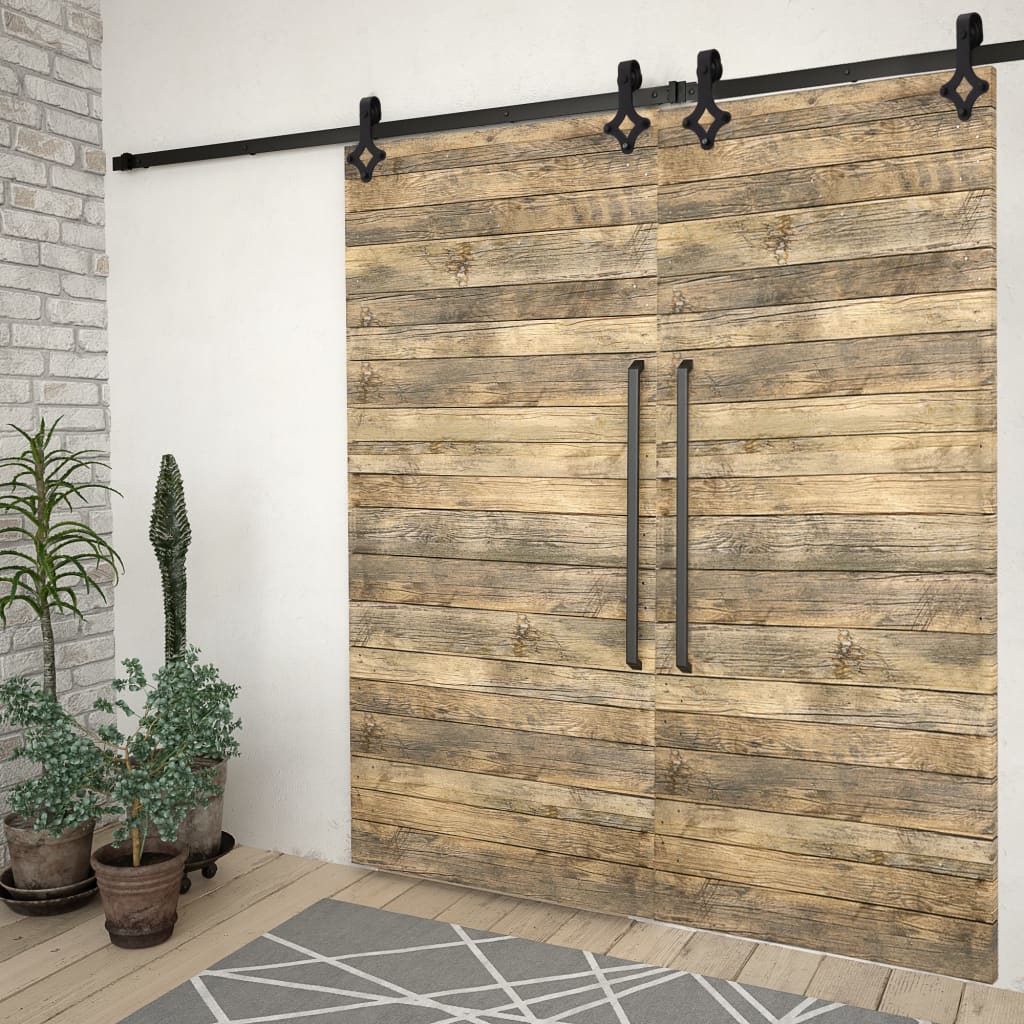 2-Pack 6ft. Black Steel Sliding Barn Door Hardware Kit