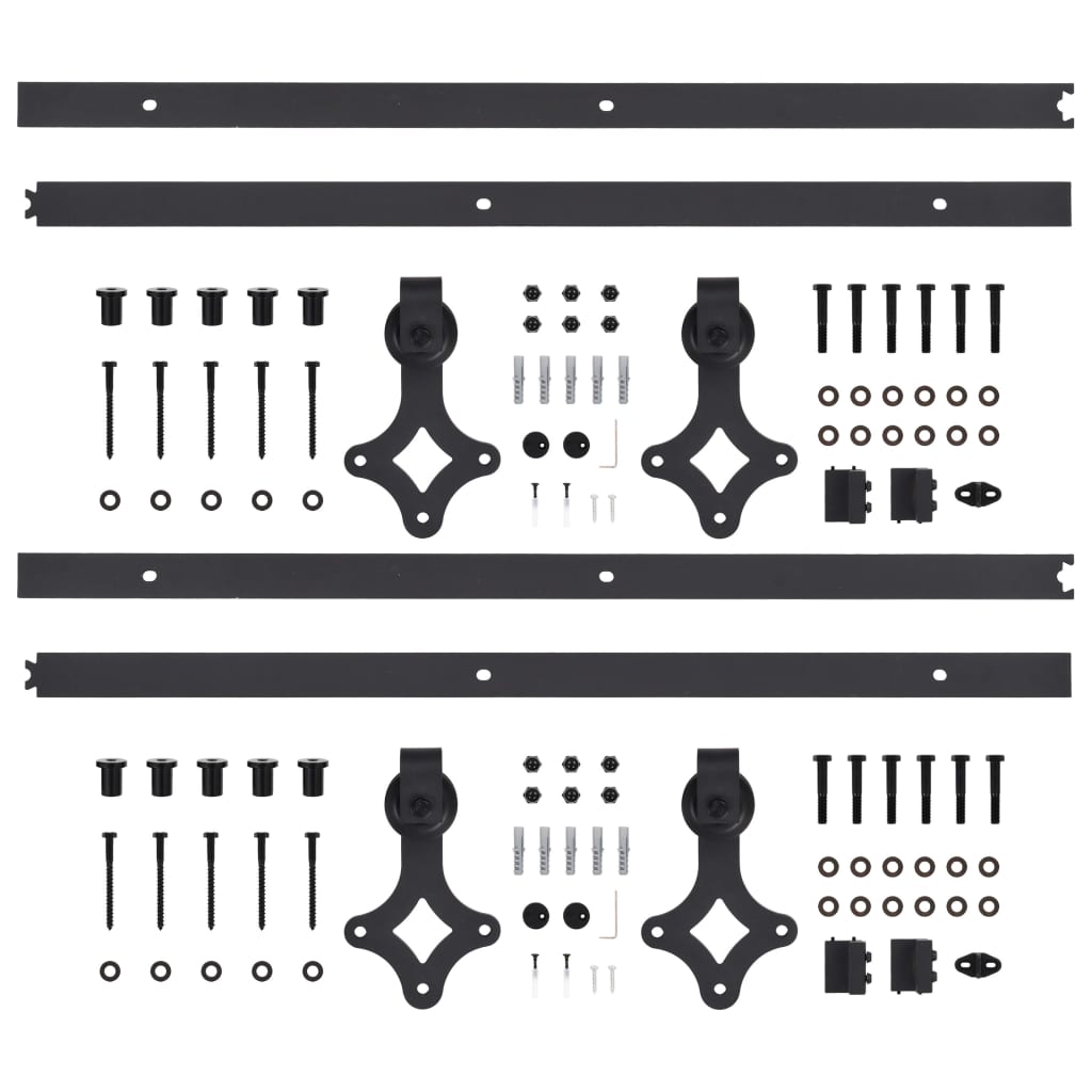 2-Pack 6ft. Black Steel Sliding Barn Door Hardware Kit