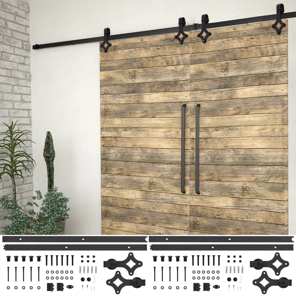 2-Pack 6ft. Black Steel Sliding Barn Door Hardware Kit