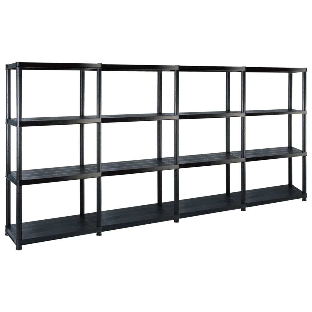 Estante de almacenaje 4 niveles negro plástico 122x30,5x130 cm