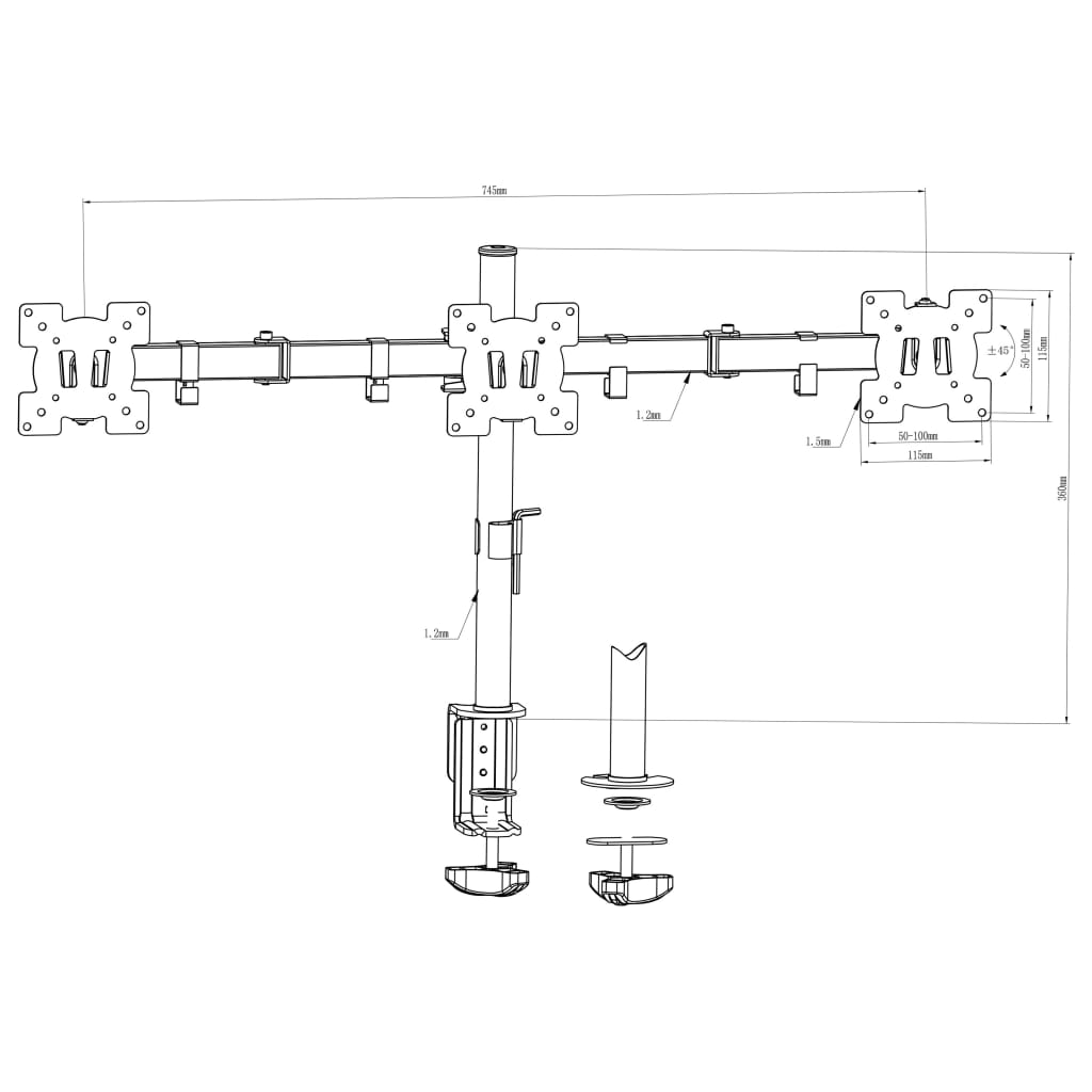 Soporte triple de monitor para escritorio 13"-23"