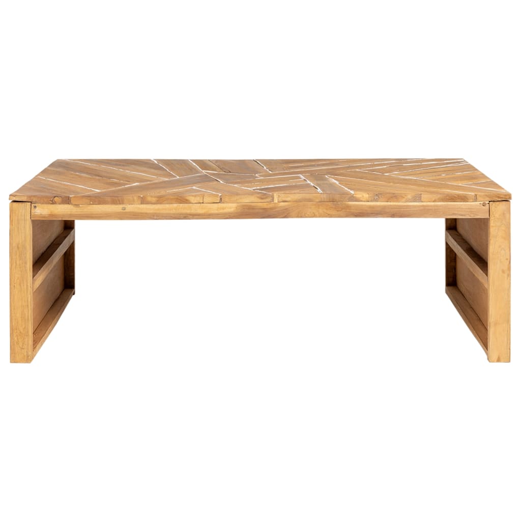 Mesa de centro madera maciza de teca erosionada 110x35x38 cm