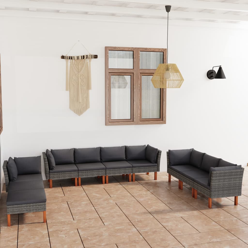 Set de muebles de jardín 10 pzas cojines ratán sintético negro
