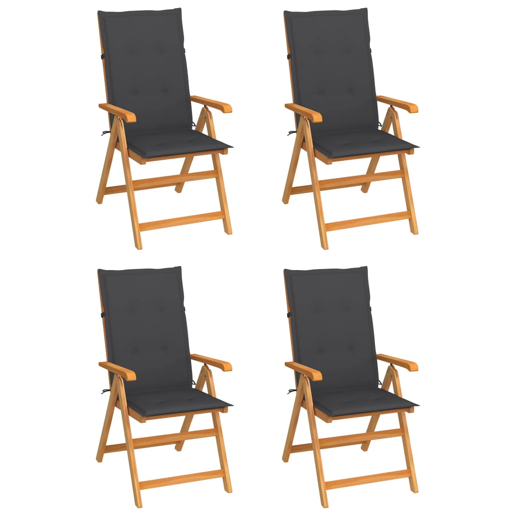 Garden chairs 4 pcs teak wood with royal blue cushions